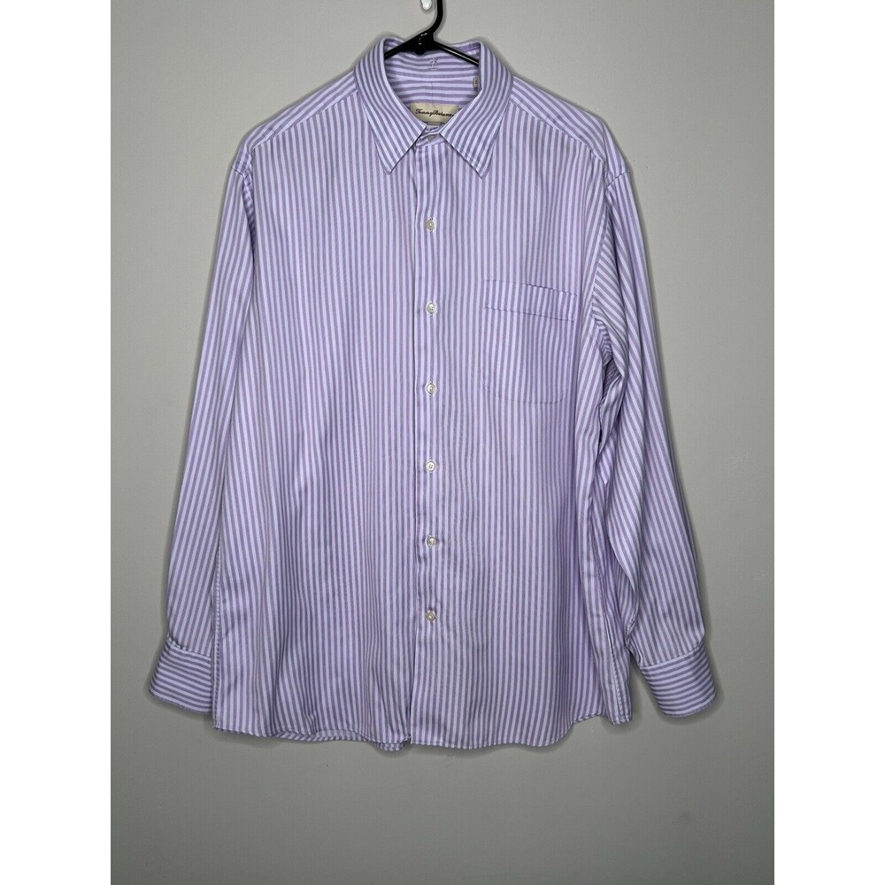 Tommy Bahama Shirt Men's 16 Purple‎ Cotton Stripe Long Sleeve Button Up 34-35